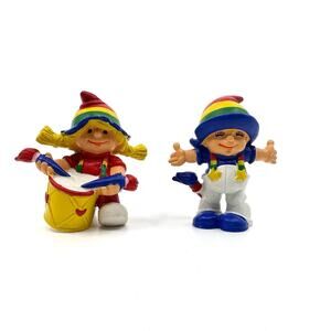 Set Of 2 Vintage 1980s Berrie Rainbow Brite Kids Figurines Drummer Girl/Overalls